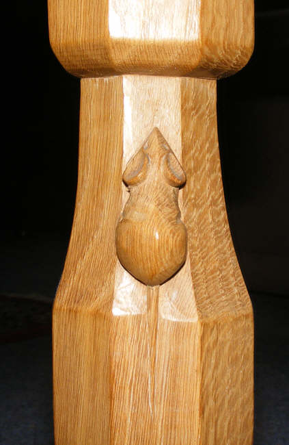 Each woodcarver at the Robert Thompson company in Kilburn produces a different style of mouse. Here we see a straight tail and pointed nose. 